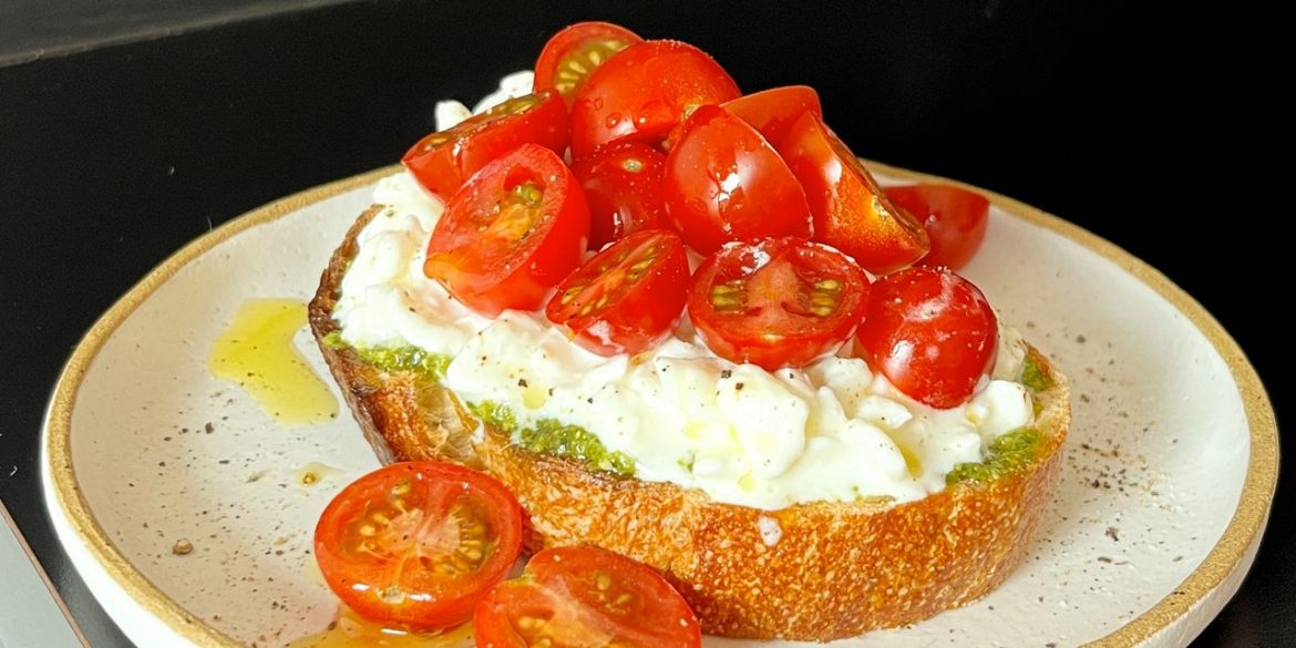 Caprese Pesto Cottage Cheese Toast