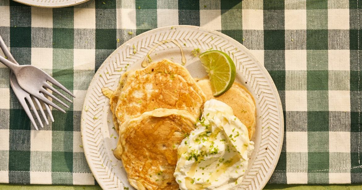 Grated apple brunch pancakes with lime & brown sugar yogurt