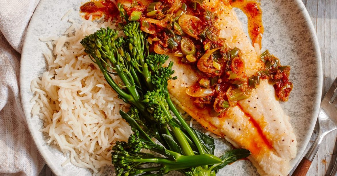 Basa fillet with garlic, spring onion & paprika butter