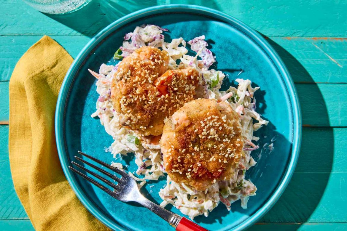Salmon Cakes with Tahini Slaw