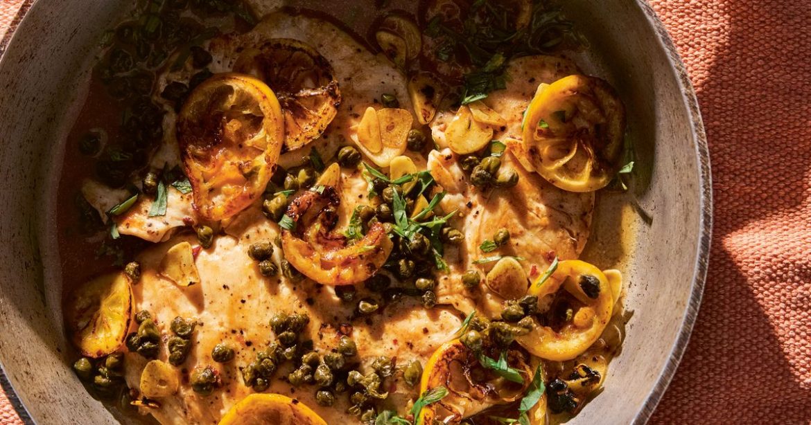 Chicken piccata with caramelised lemon, chipotle & tarragon