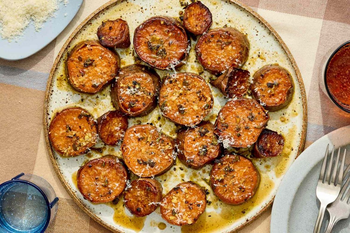 Garlic-Parmesan Melting Sweet Potatoes